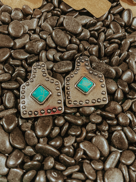 Turquoise Bull Tag Earrings