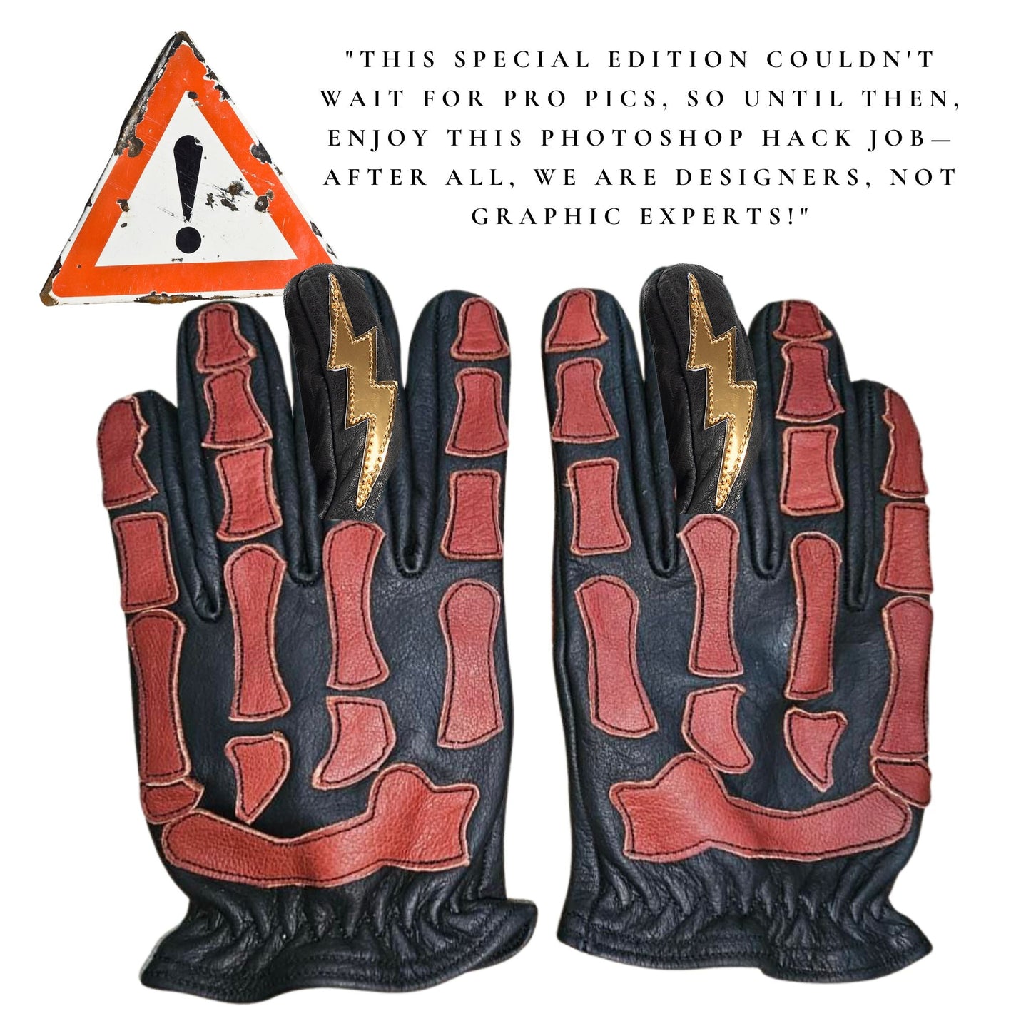 Astrapí (Lightning) Skeleton Leather Motorcycle Glove - Black-RED