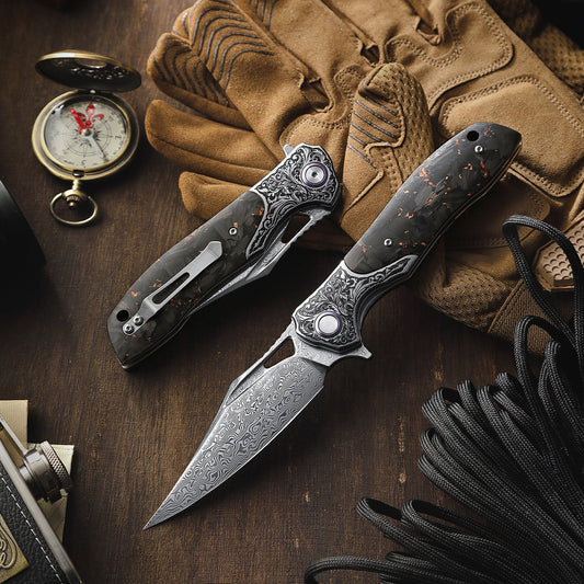 Morpheus VG10 Damascus Pocket Knife with Carbon Fiber Handle