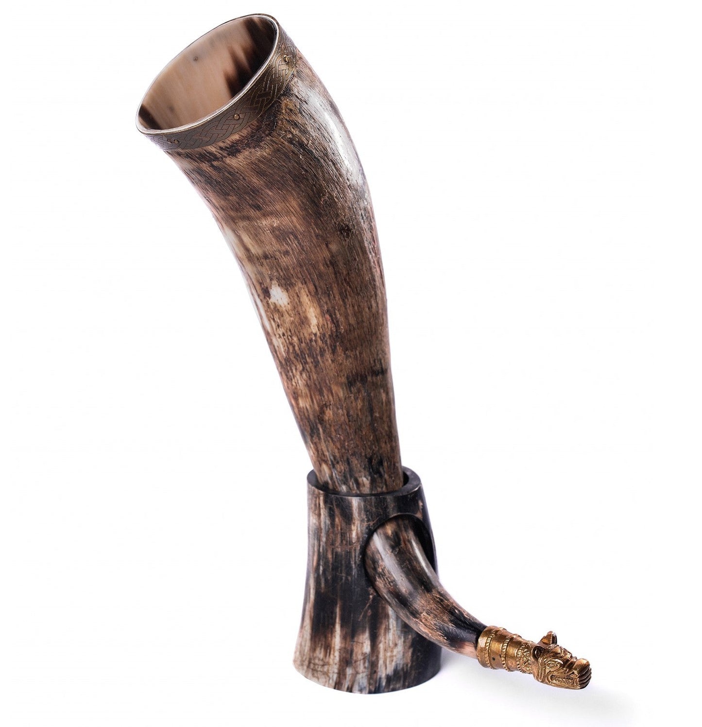 Curved Drinking Horn Bundle with Stand & Holster