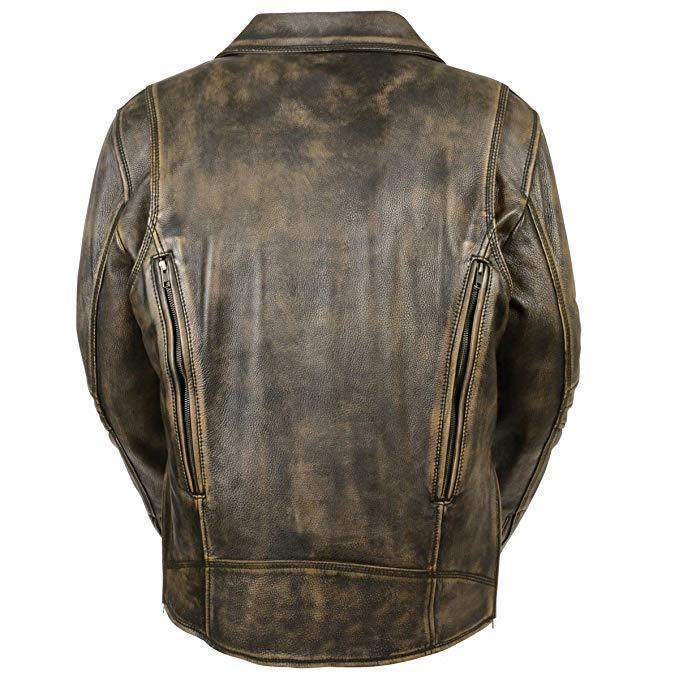 Milwaukee Leather MLM1515 Men's Distressed Brown 'Triple Stitched' Beltless Motorcycle Leather Jacket