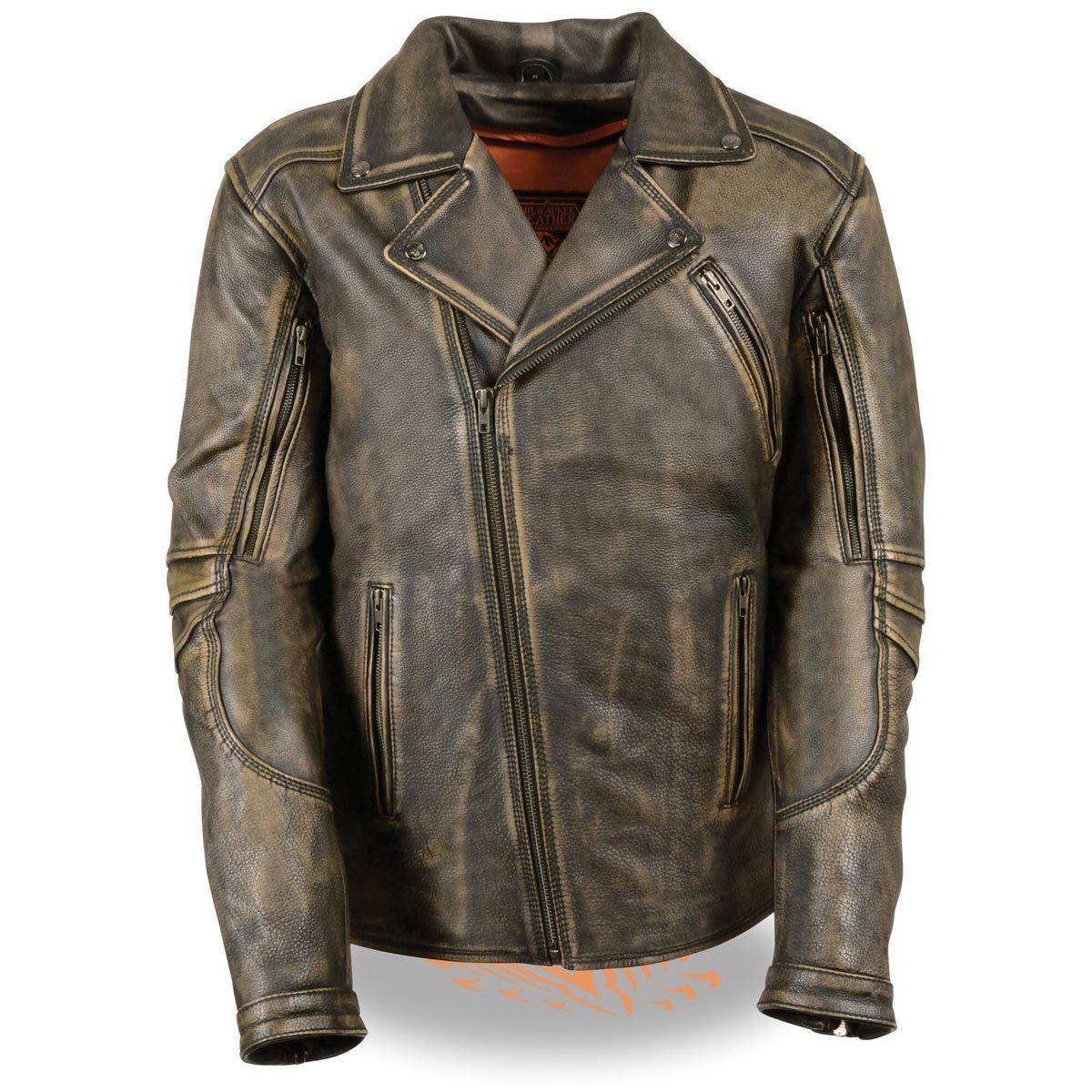 Milwaukee Leather MLM1515 Men's Distressed Brown 'Triple Stitched' Beltless Motorcycle Leather Jacket