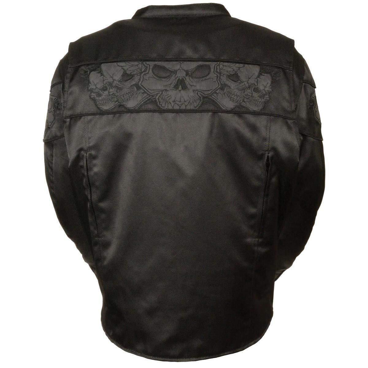 Milwaukee Leather MPM1730 Black Padded Textile Motorcycle Jacket for Men w/ Reflective Skulls - All Season Motorcycle Jacket