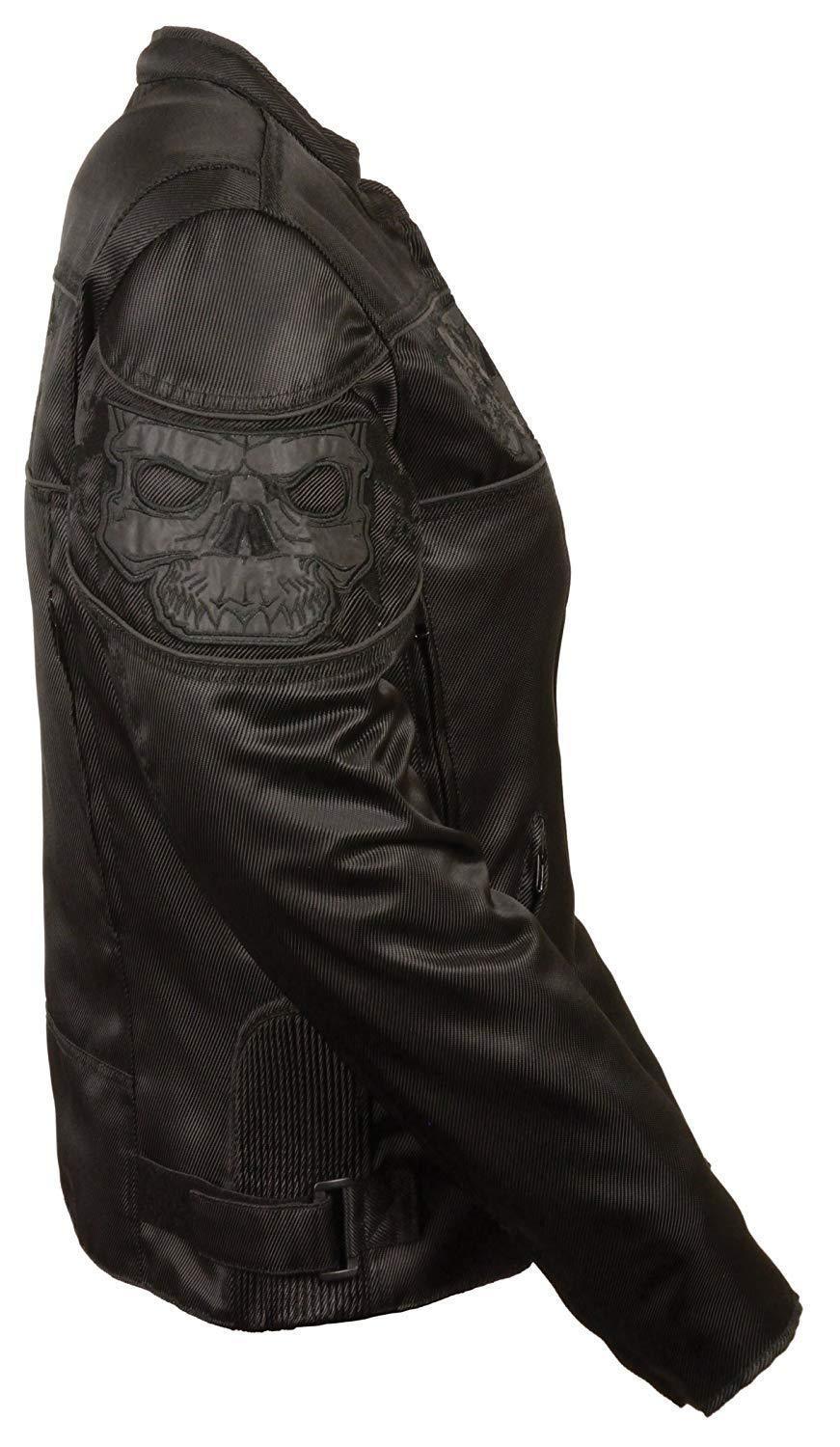 Milwaukee Leather MLL2540 Women's Crossover Black Leather Scooter Jacket Reflective Skull Graphic