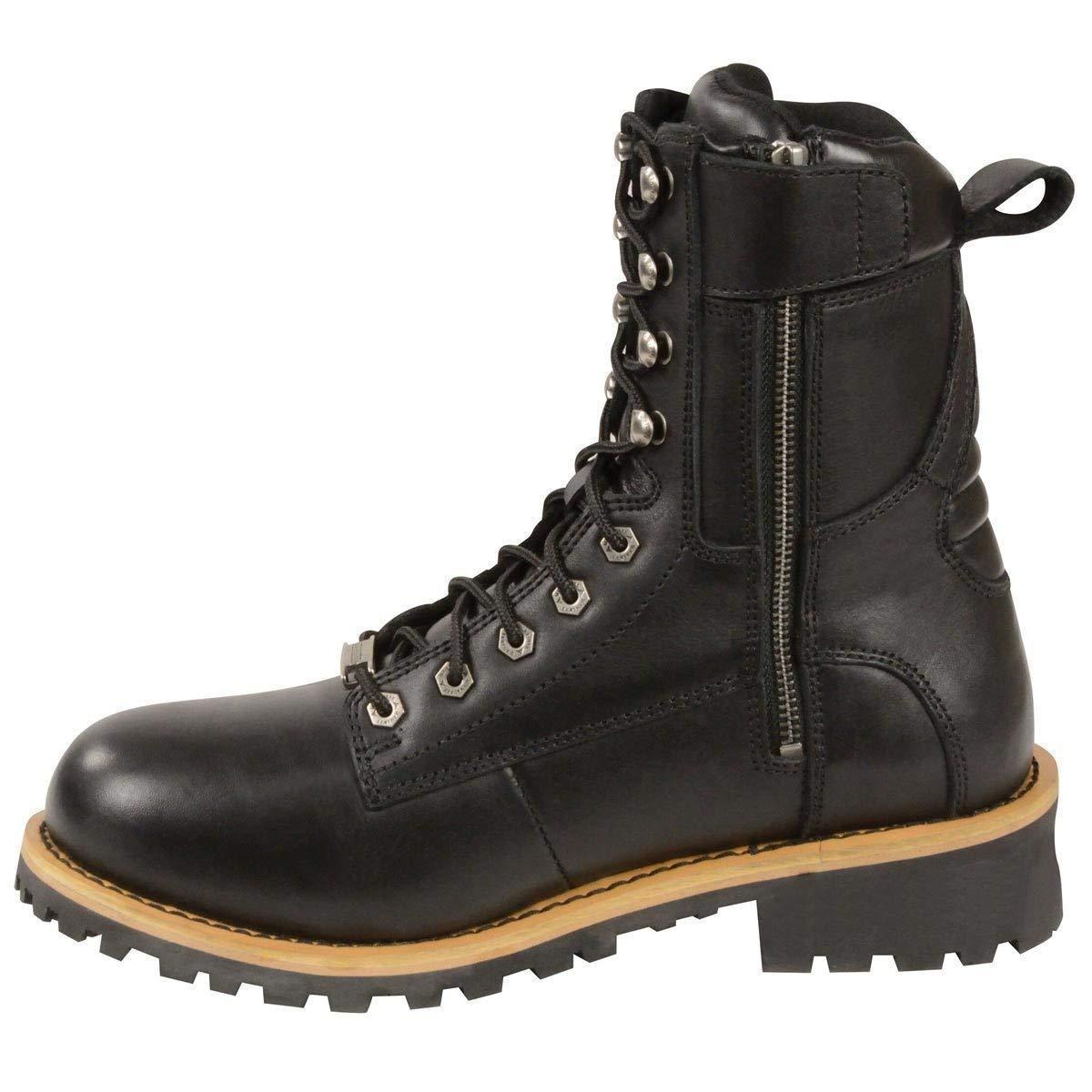 Milwaukee Leather MBM9095 Men’s Classic Black Logger Lace-Up Boots with Side Zipper