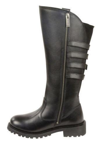 Milwaukee Leather MBL9345 Women's Black 15-inch High Rise Leather Riding Boots with Four Calf Buckles