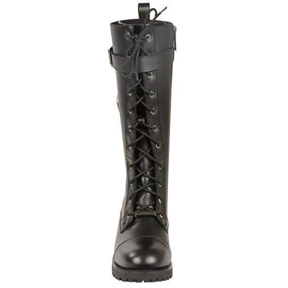 Milwaukee Leather MBL9355 Women's Black 14-inch Lace-Up High-Rise Leather Boots with Calf Buckle