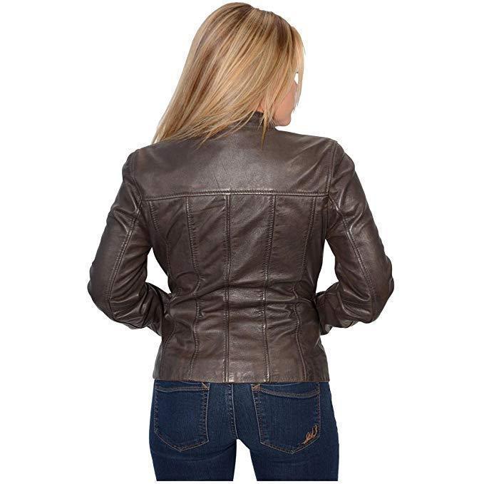 Milwaukee Leather SFL2825 Women's Snap Collar Brown Lambskin Leather Jacket