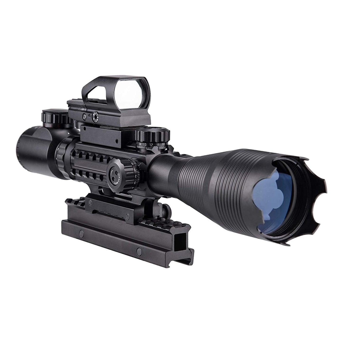 4-in-1 Rifle Scope Combo, 4-16*50mm Rangefinder Scope, Green Laser, Red & Green Dot Sight, 14 Slot Riser