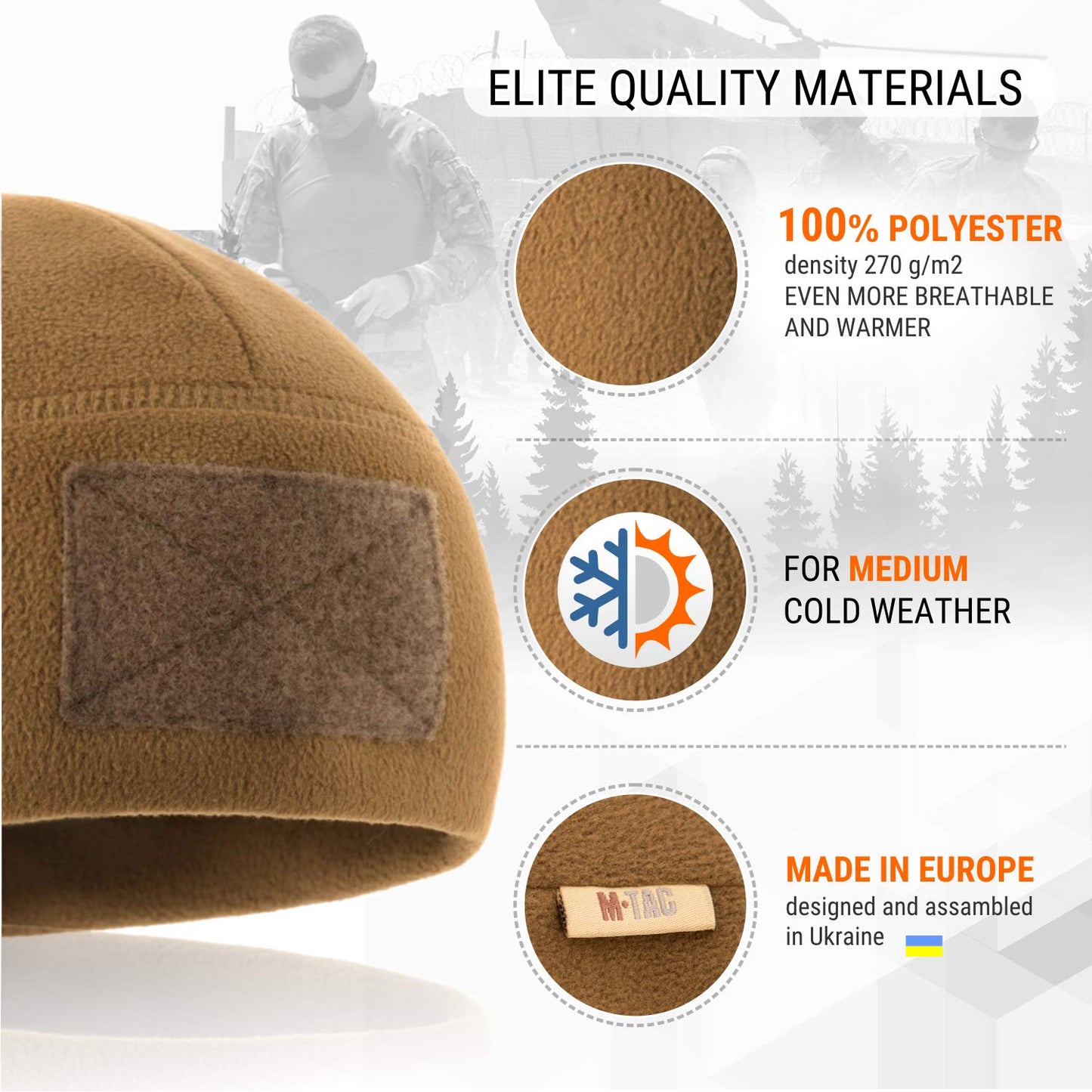 M-Tac Fleece Tactical Watch Cap Beanie With Patch Panel (270 g/m2)