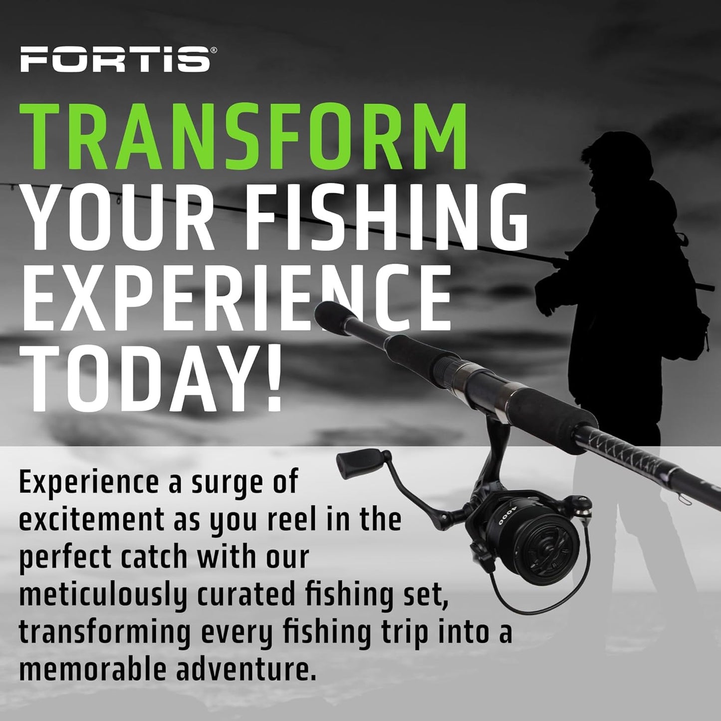 6' Medium Heavy Action Spinning Rod and Reel Package, 1 Piece Fiberglass/Graphite Spinning Rod  |4000 Spinning Reel | FORTIS