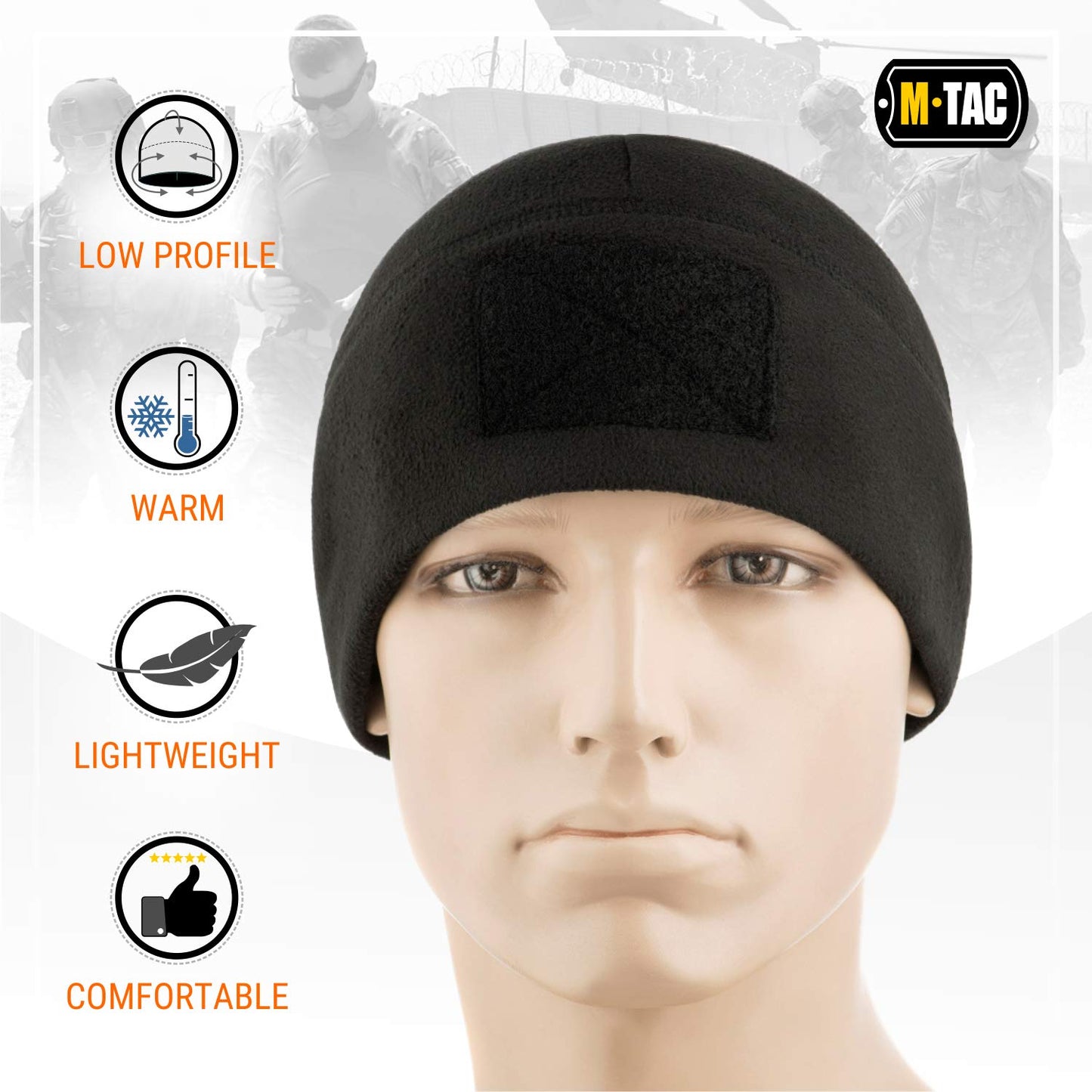 M-Tac Fleece Tactical Watch Cap Beanie With Patch Panel (270 g/m2)