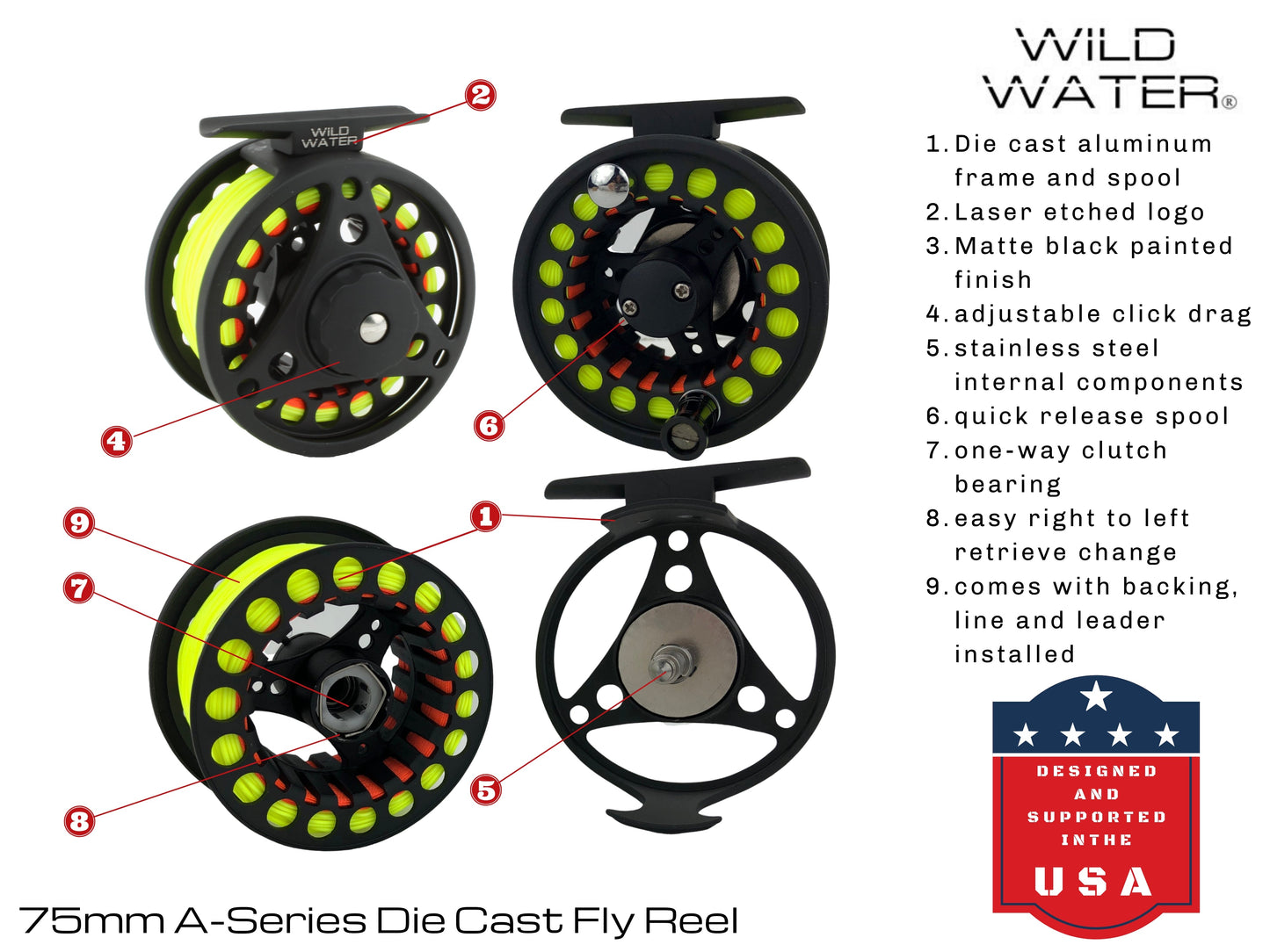 Die Cast 3 Weight or 4 Weight Fly Reel, Floating WF 3wt Line | 20# Backing | 5X Leader | Wild Water Fly Fishing