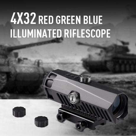 4x32 Red Green Blue Illuminated Riflescope Hunting Gear,11 Illumination Multicoated Lenses for 20mm Picatinny