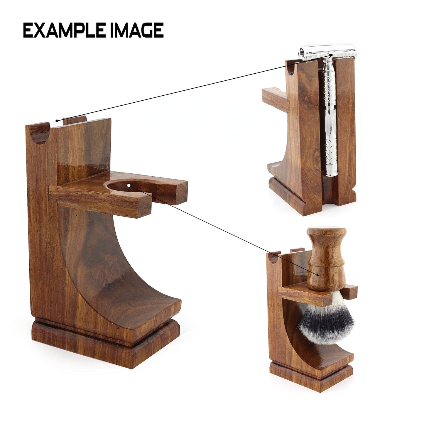 Wooden Shaving Razor and Shaving Brush Stand/Holder