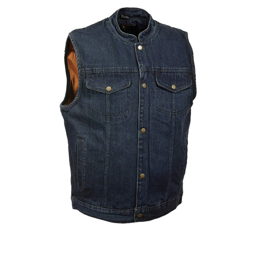 Milwaukee Leather DM2238 Men's Classic Blue Denim Club Style Vest with Snap Button Closure