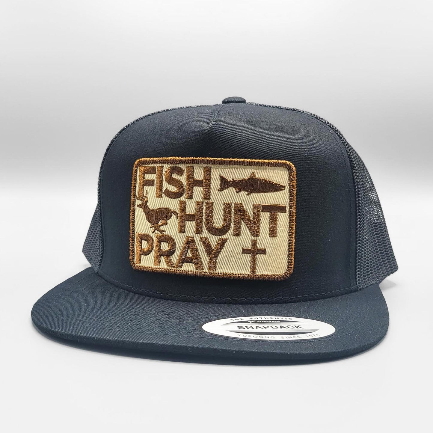 Fish Hunt Pray Christian (Brown) Trucker Hat