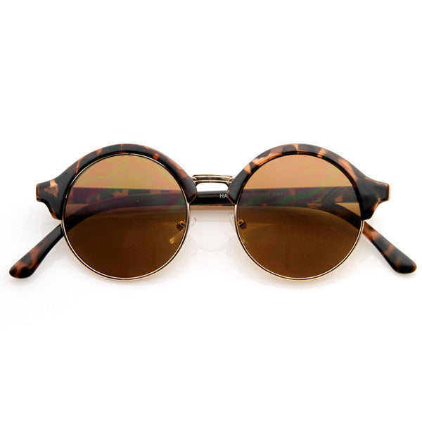 Dapper Half Frame Circle Vintage Steampunk Sunglasses 8583