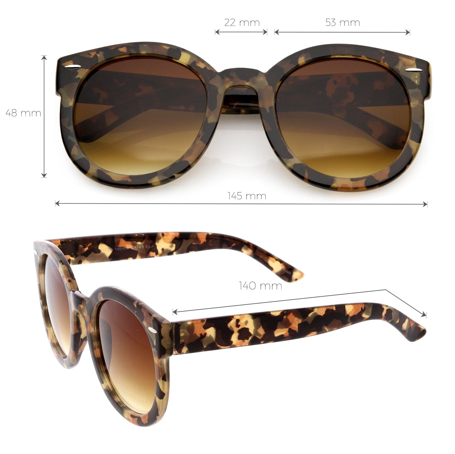 Womens Designer Round Oversize Retro Fashion Sunglasses 8623