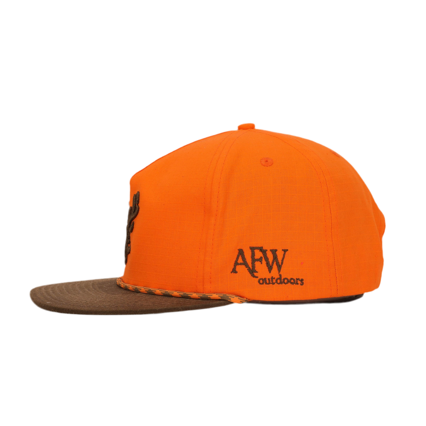 BLAZE ORANGE AND BROWN RIPSTOP PUFF DEER ROPE HAT