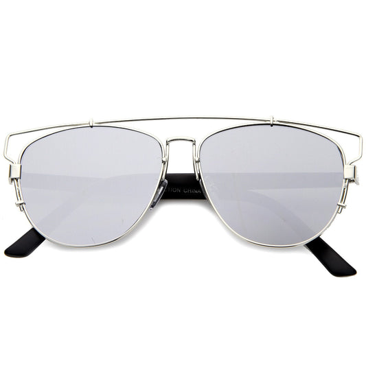 Modern Metal Crossbar Mirrored Lens Flat Front Sunglasses A145