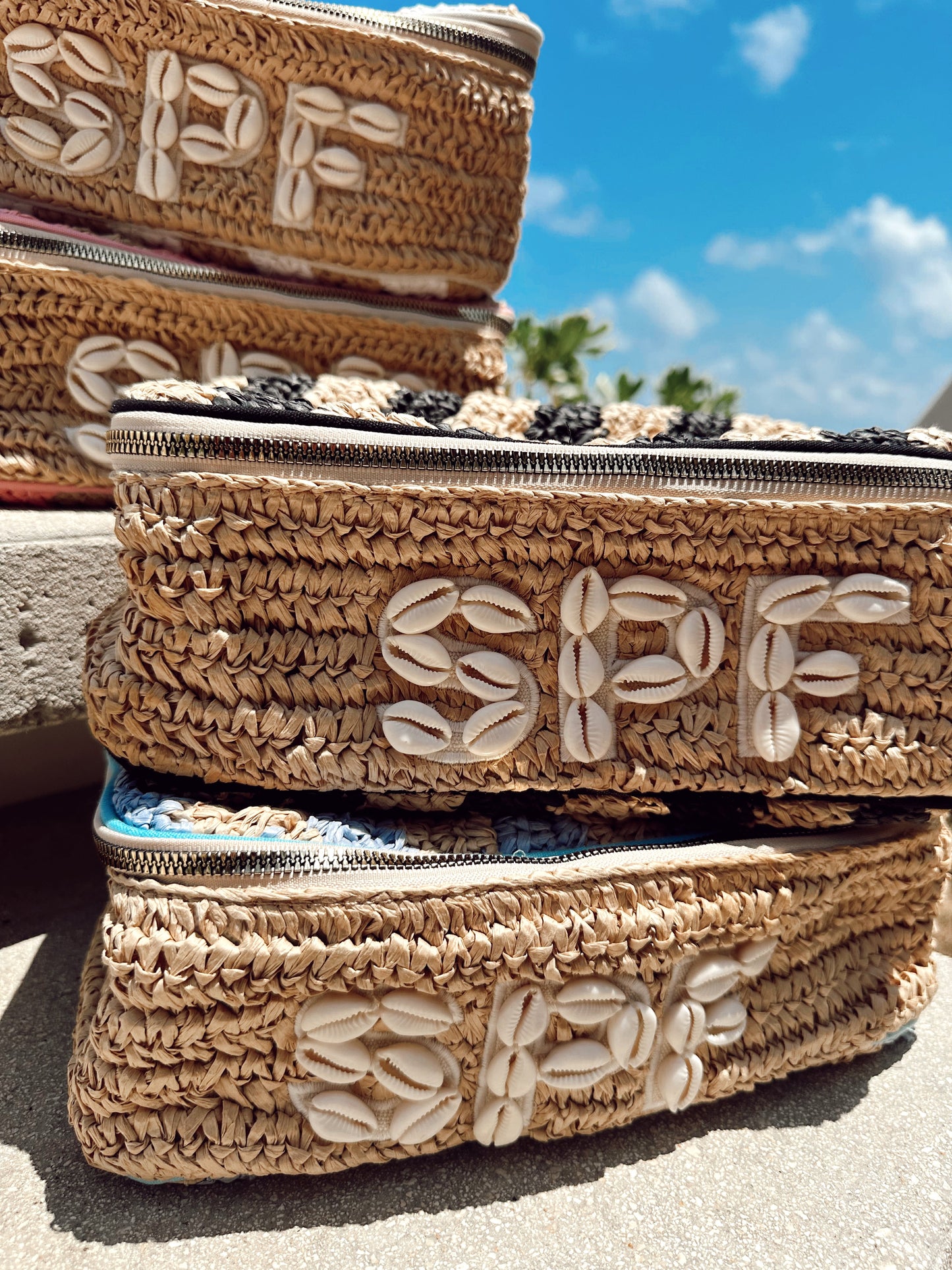 SPF Open Top Makeup Bag with Puka Shells