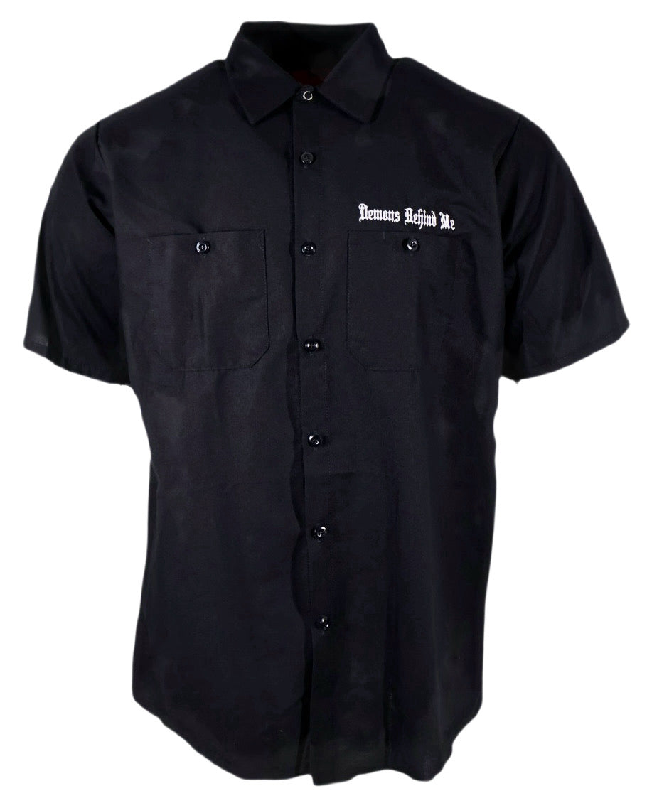 Embroidered Shop Shirt - Men's Short Sleeve Black - White Cross