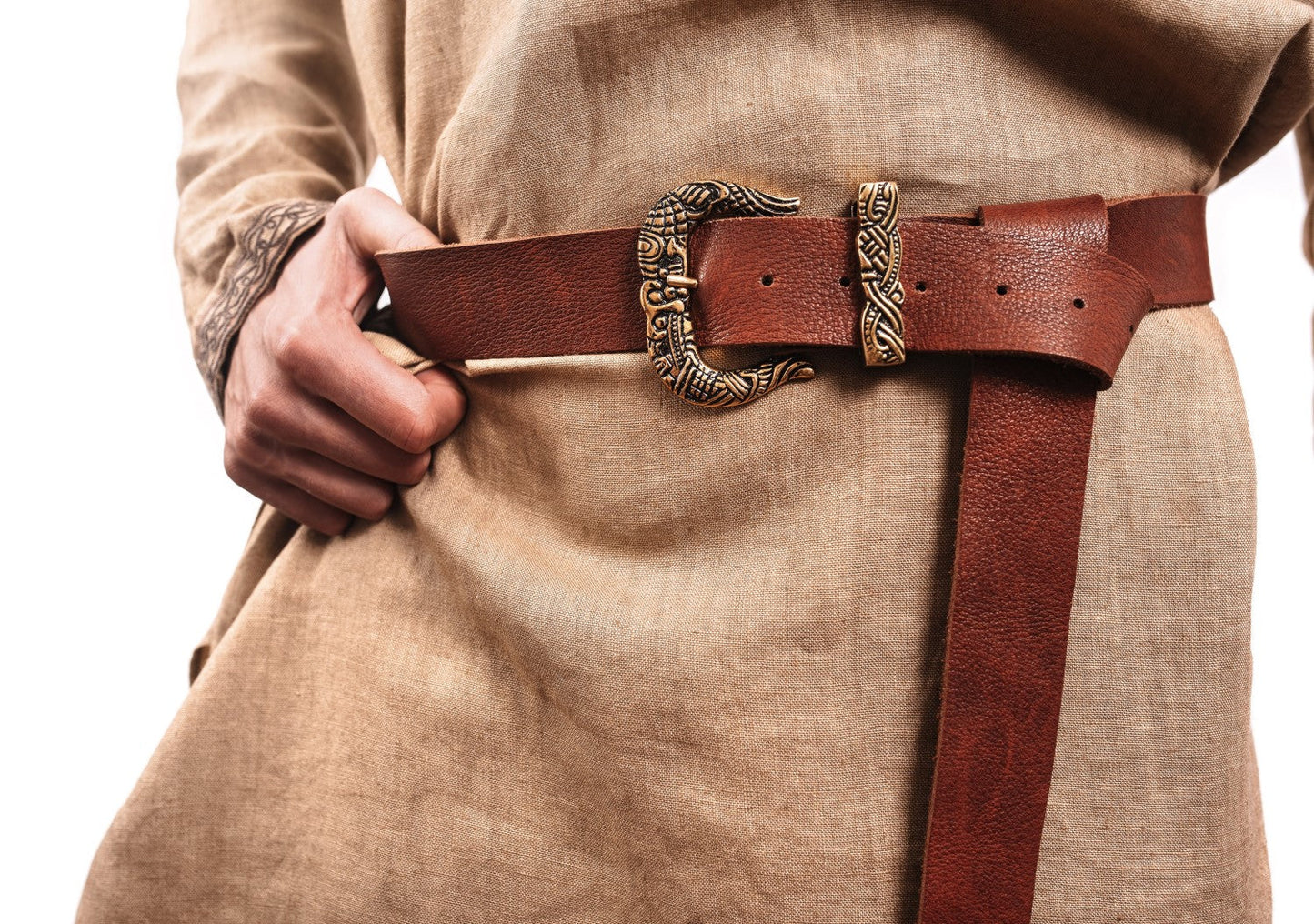 Brown Leather Belt with Brass Buckle & Tip