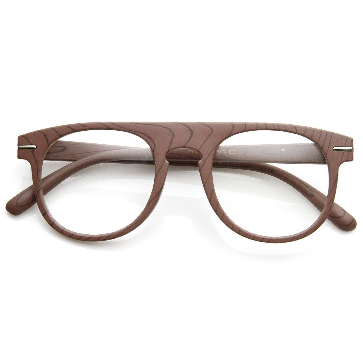 Artistic Wood Print Indie Key Hole Flat Top Round Clear Lens Glasses 9152