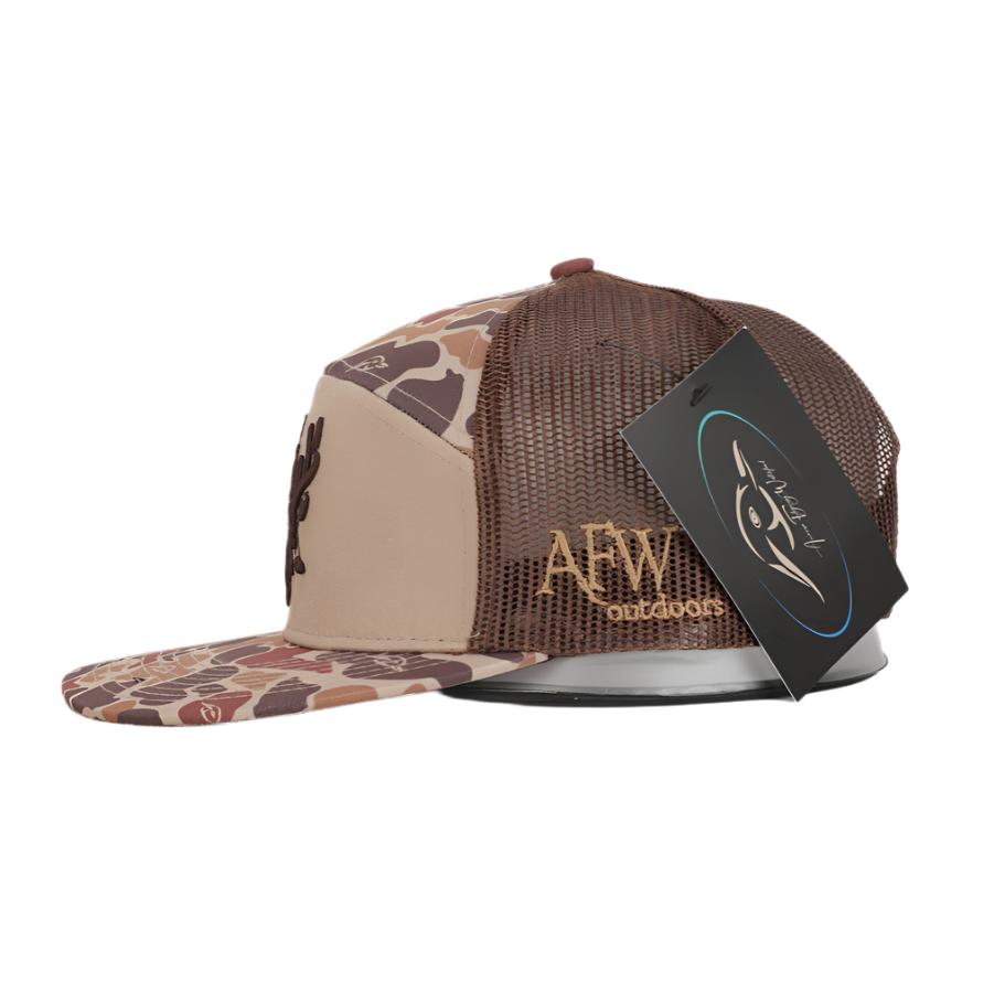 Youth 7 Panel Brown Old School 3 D Puff Deer Head w/ Brown Mesh