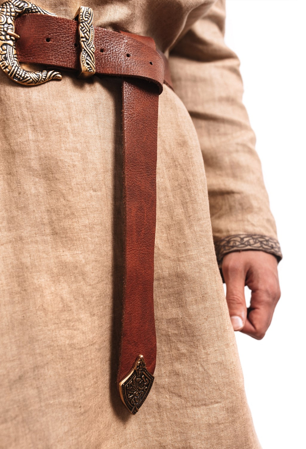 Brown Leather Belt with Brass Buckle & Tip