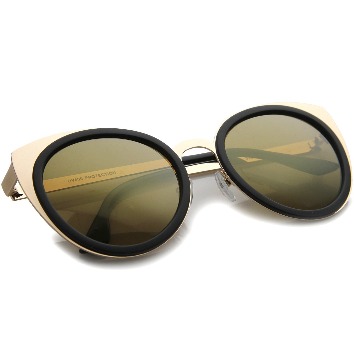 Reinforced Two-Toned Mirrored Lens Cat Eye Sunglasses A106