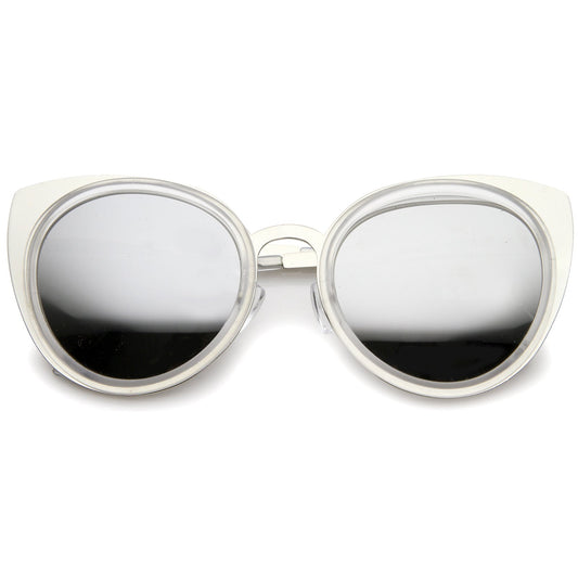 Reinforced Two-Toned Mirrored Lens Cat Eye Sunglasses A106