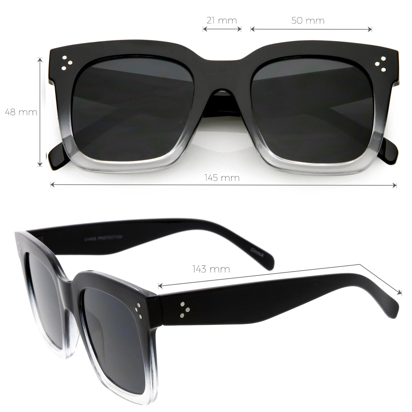 Bold Oversize Square Horned Rim Flat Lens Sunglasses A252