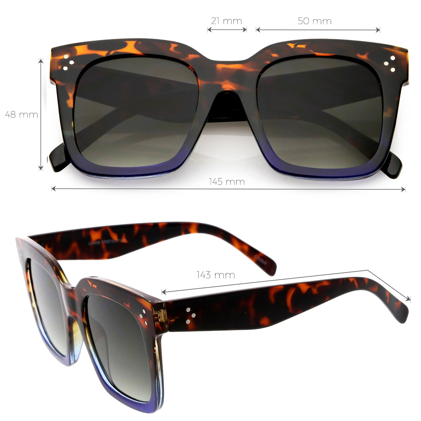 Bold Oversize Square Horned Rim Flat Lens Sunglasses A252