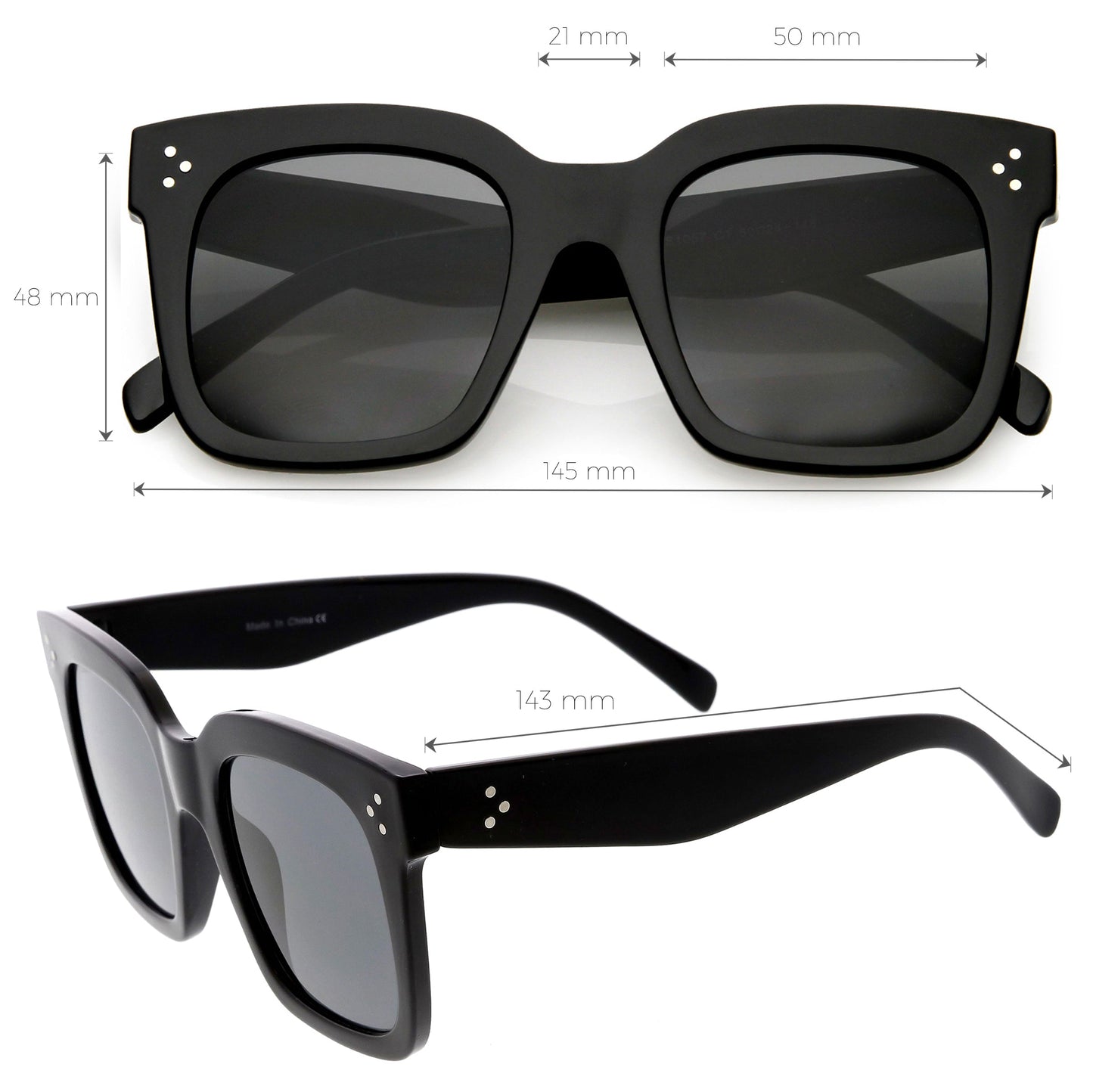 Bold Oversize Square Horned Rim Flat Lens Sunglasses A252