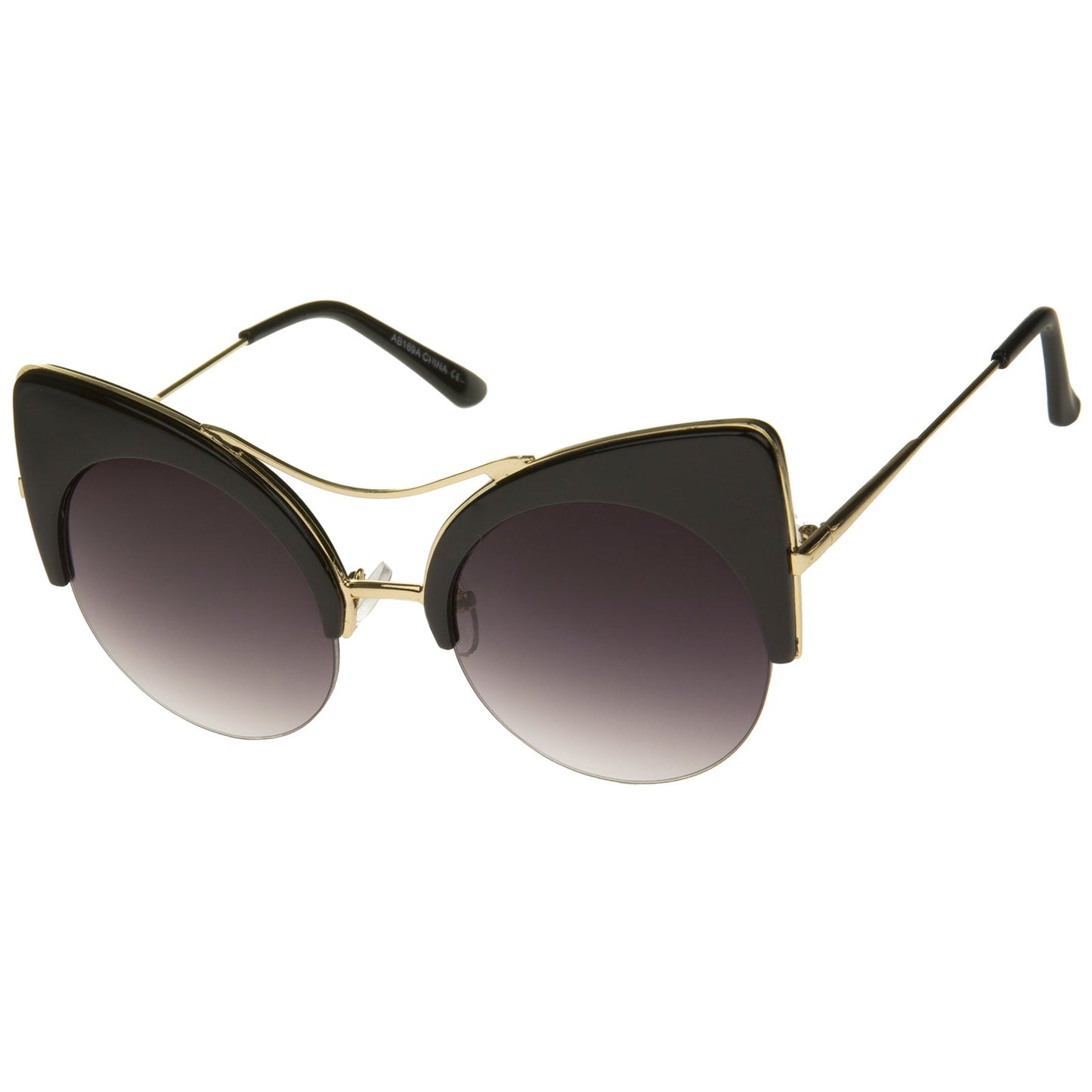 High Pointed Half-frame Flat Lens Round Cat Eye Sunglasses A267