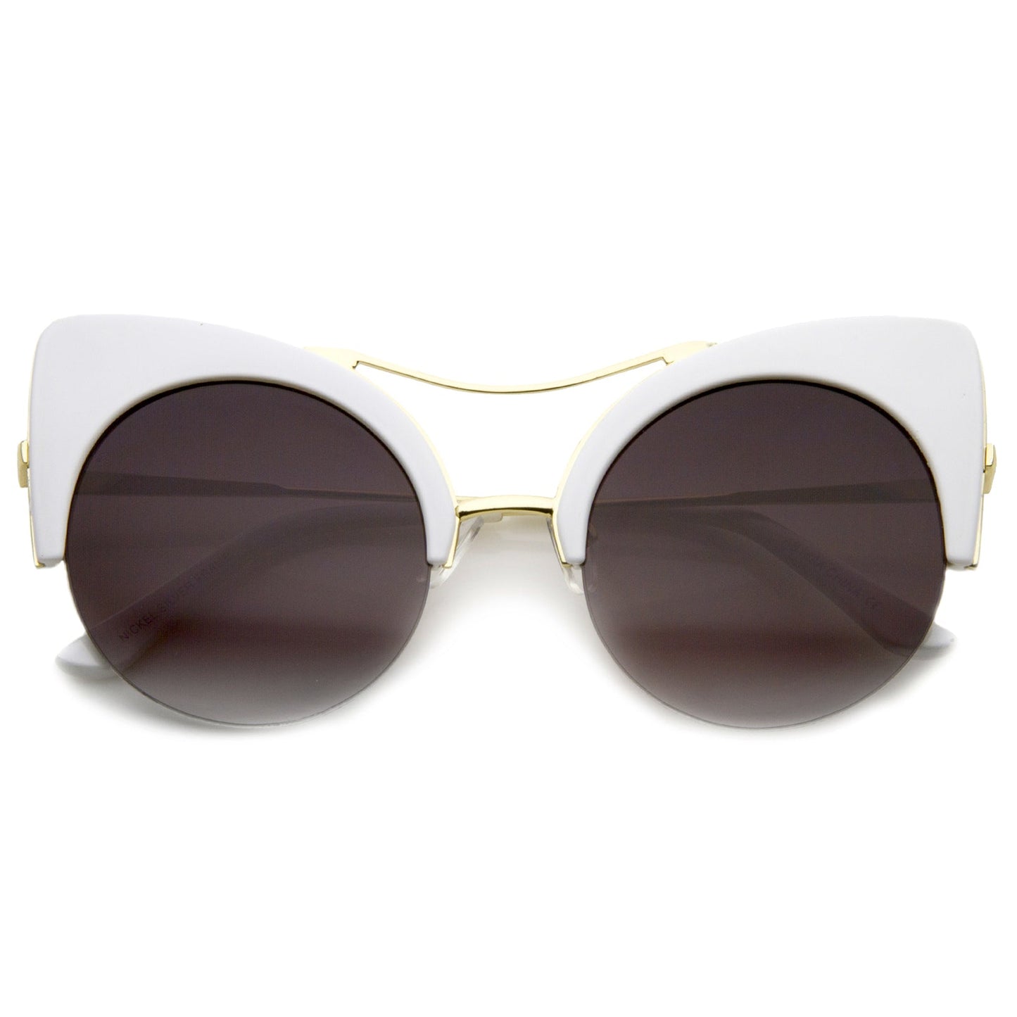 High Pointed Half-frame Flat Lens Round Cat Eye Sunglasses A267