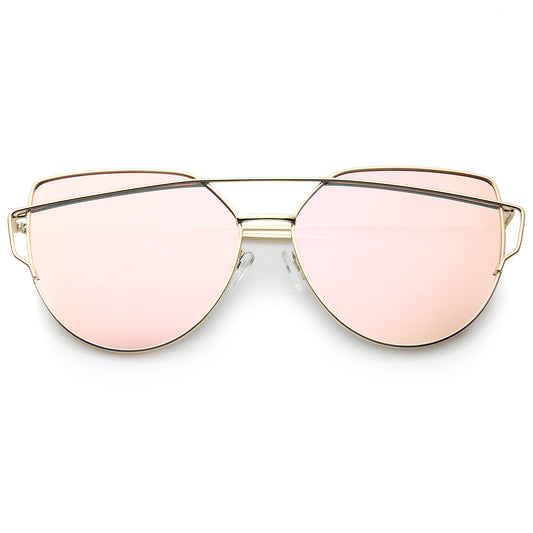 Oversize Thin Cross Brow Mirrored Flat Lens Sunglasses A545