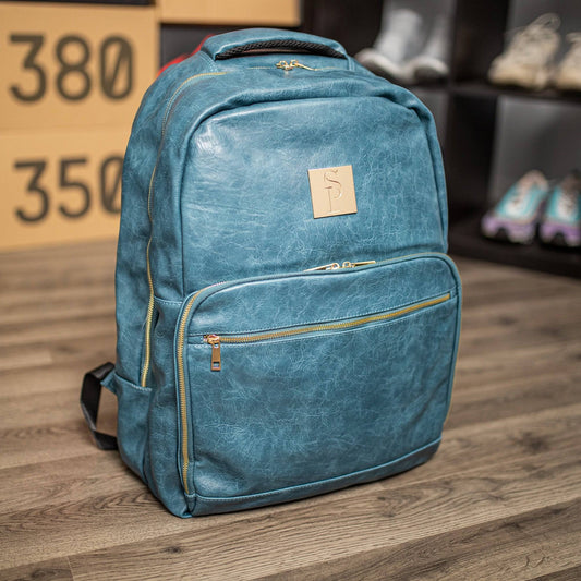 Blue Tumbled Luciano Leather Commuter Bag