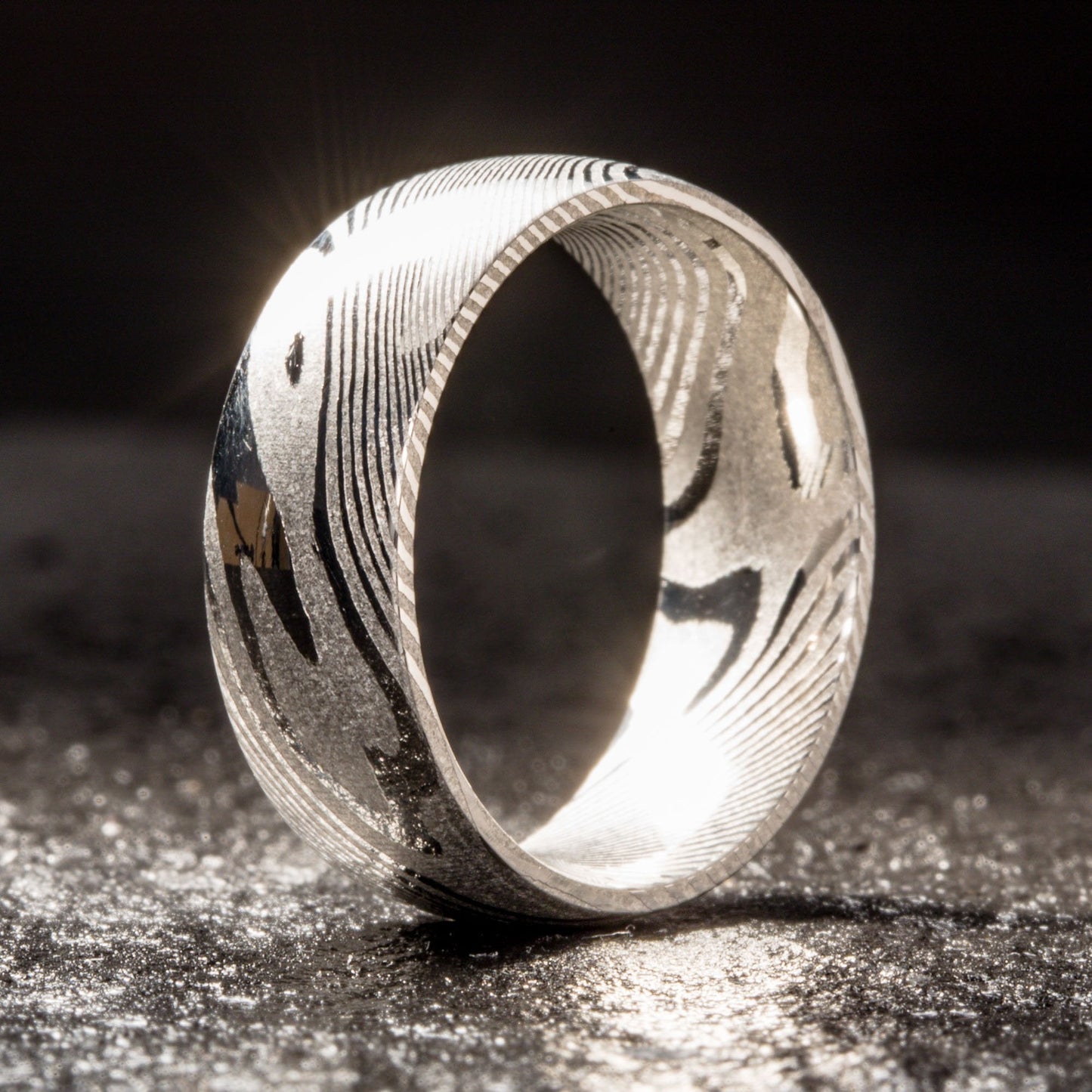 Wood Grain Damascus Steel Ring - Minimalist