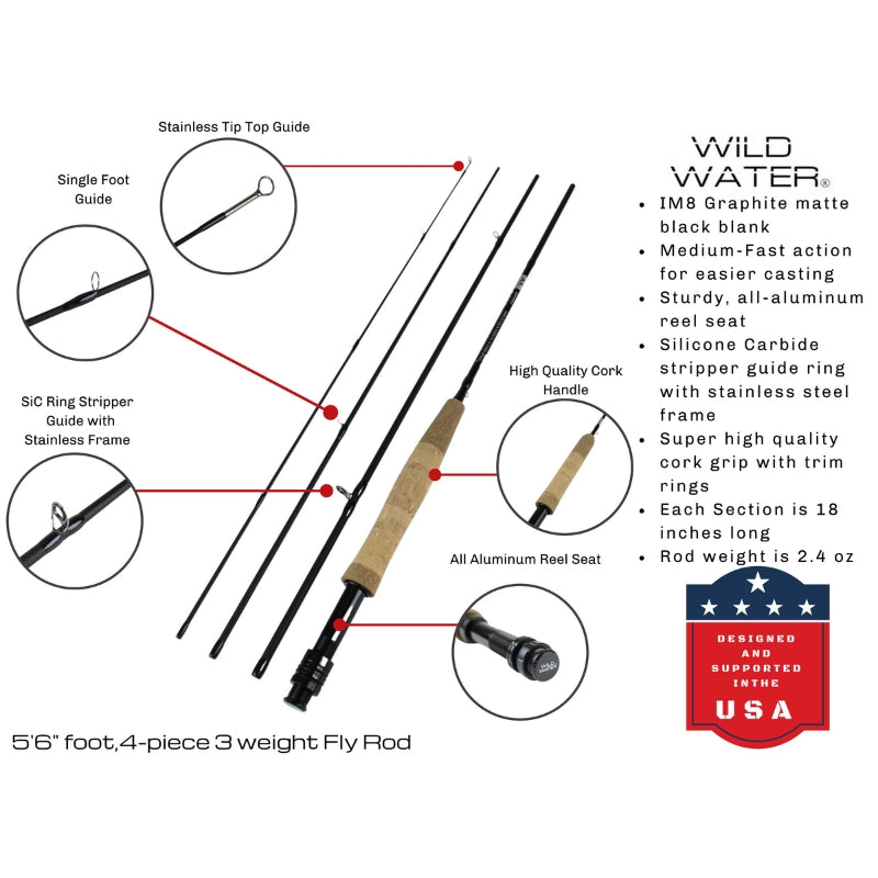 CNC Fly Reel Fly Fishing Kit, 3wt Rod | 5ft 6in | 4-piece | Wild Water Fly Fishing