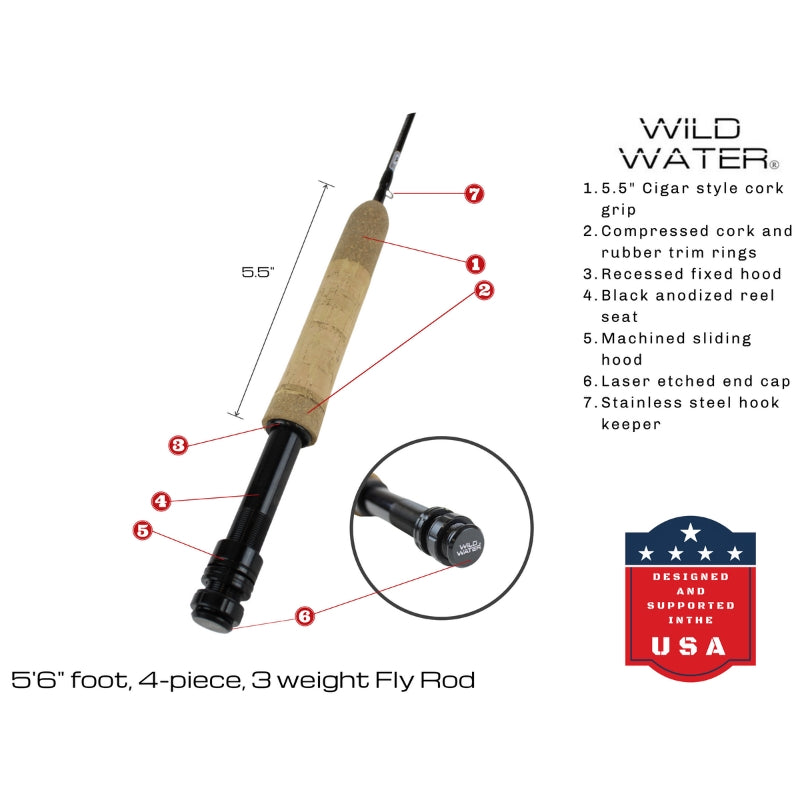 CNC Fly Reel Fly Fishing Kit, 3wt Rod | 5ft 6in | 4-piece | Wild Water Fly Fishing