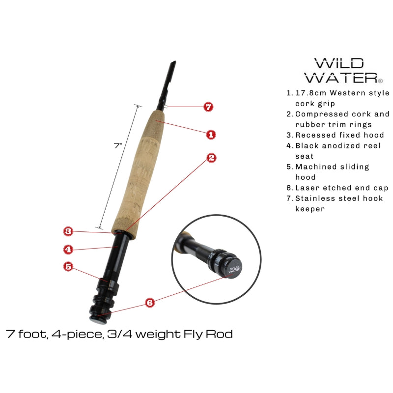 Deluxe Fly Fishing Kit, 3/4wt Rod | 7ft | 4-piece | Wild Water Fly Fishing