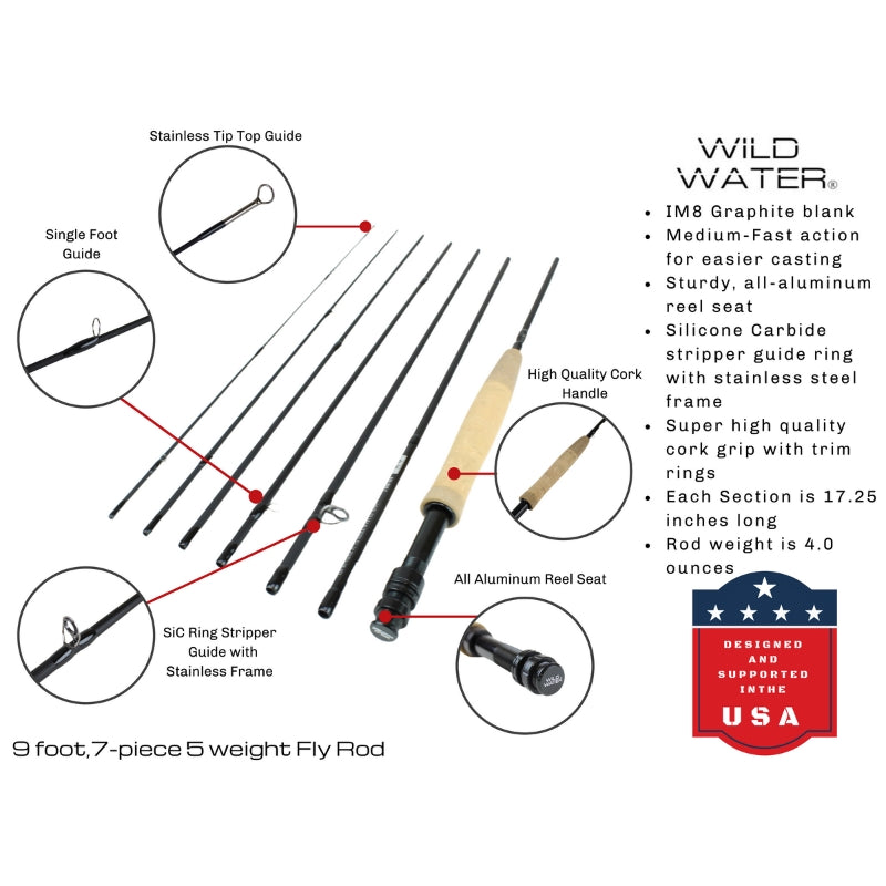 CNC Fly Reel Fly Fishing Kit, 5wt Rod | 9ft | 7-piece | Wild Water Fly Fishing