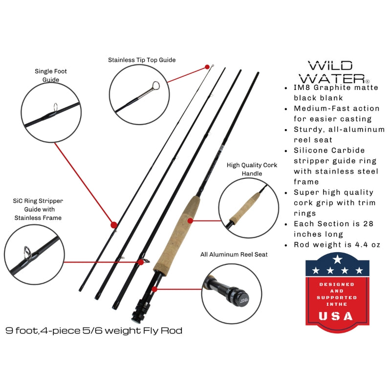 CNC Fly Reel Fly Fishing Kit, 5/6wt Rod | 9ft | 4-piece | Wild Water Fly Fishing