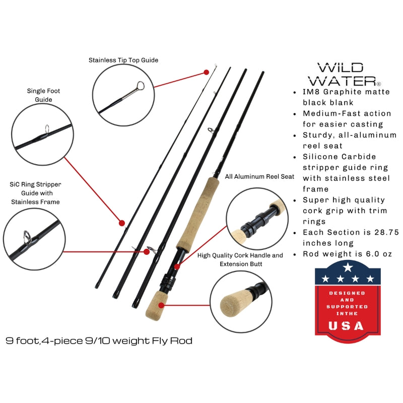 Standard Fly Fishing Kit, 7/8wt Rod | 9ft | 4piece | Wild Water Fly Fishing