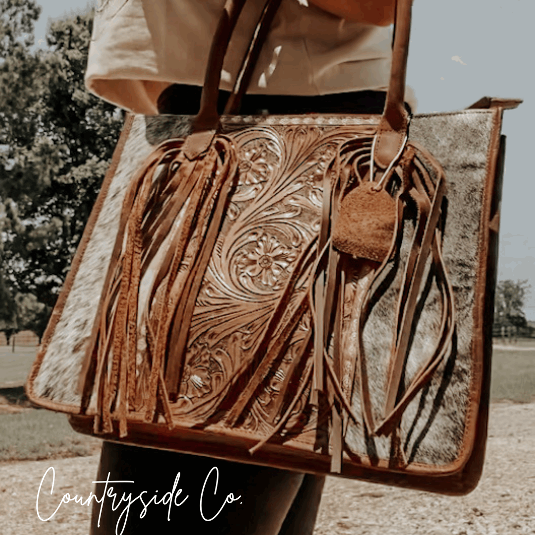 Jesse Cowhide and Tooled Leather Bag by Countryside Co.