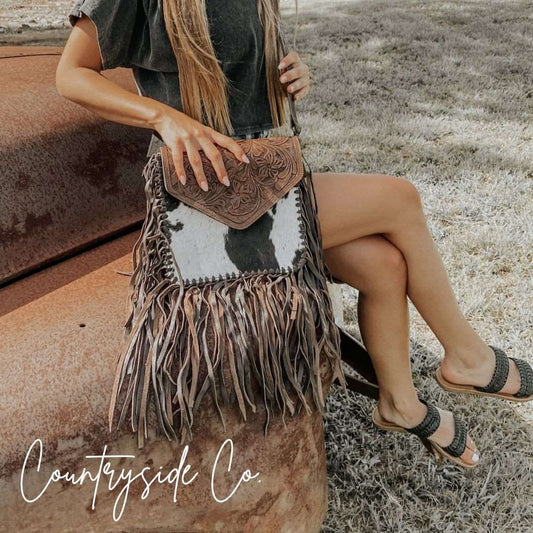 Hope Tooled Leather Cowhide Fringe Purse by Countryside Co.