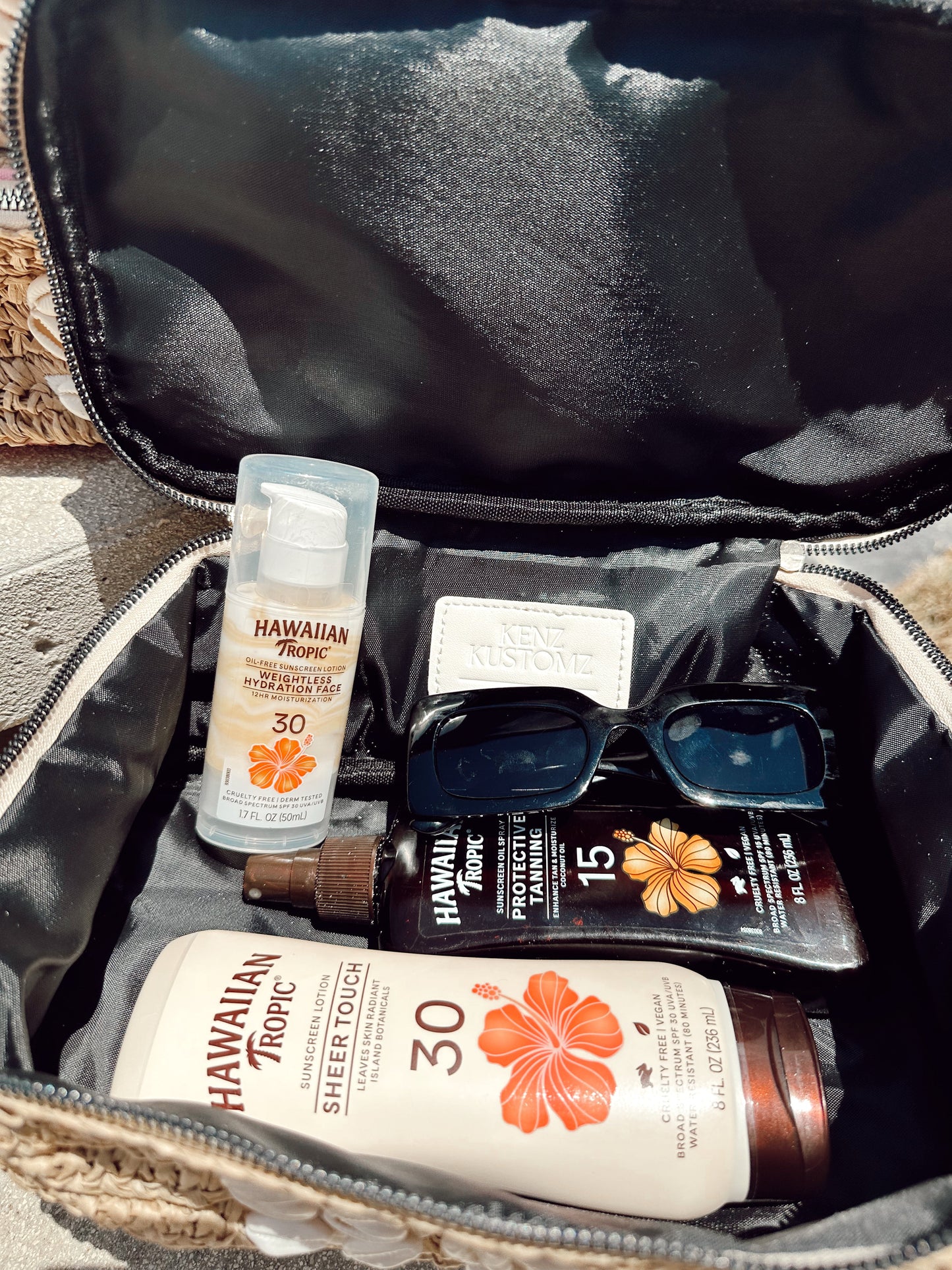 SPF Open Top Makeup Bag with Puka Shells